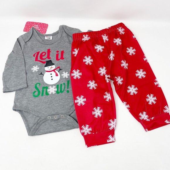 Baby Holiday Bodysuit Jogger Set 'Let It Snow' Graphic Size 3 - 6 Months NEW - Picture 1 of 9